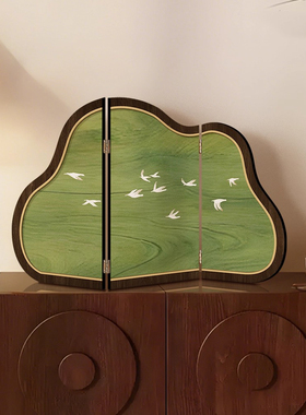 中古风绿色飞鸟屏风桌面摆件