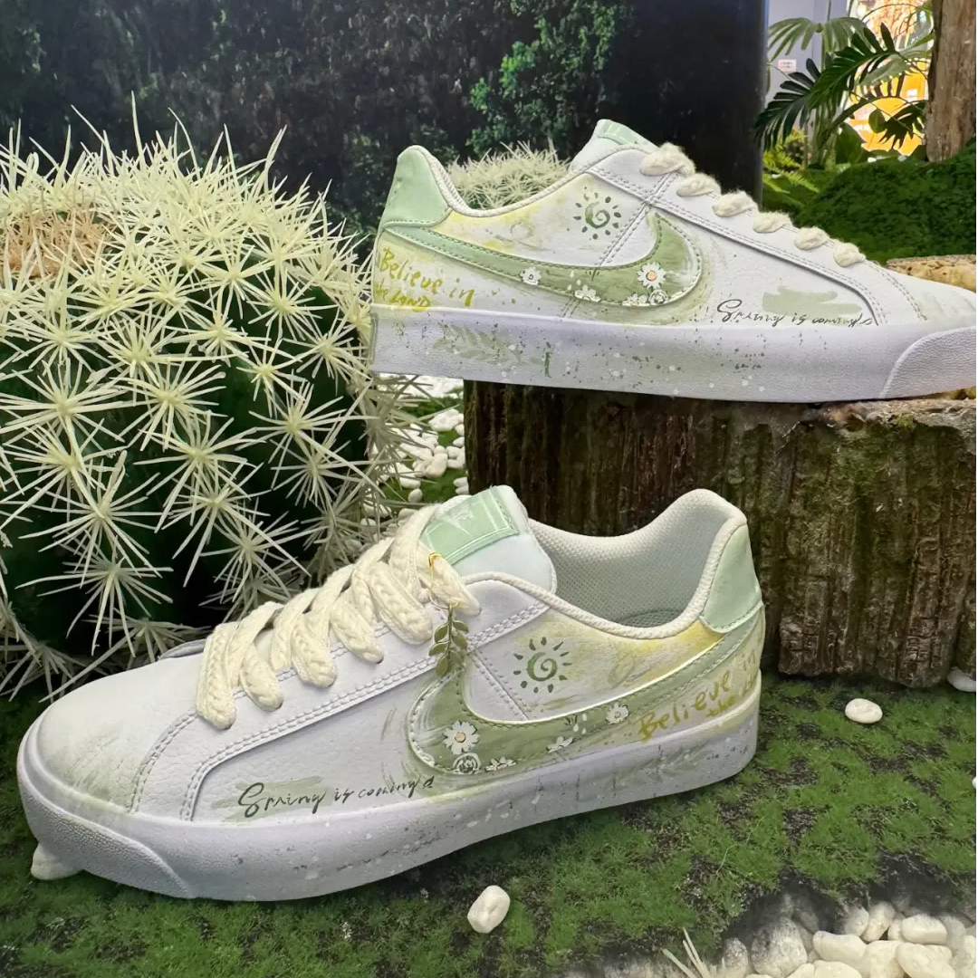 球鞋定制 Nike Court Royale 薄荷种子清新泼墨手绘低帮男女板鞋,淘宝优惠券,粉丝福利购,淘宝优惠卷