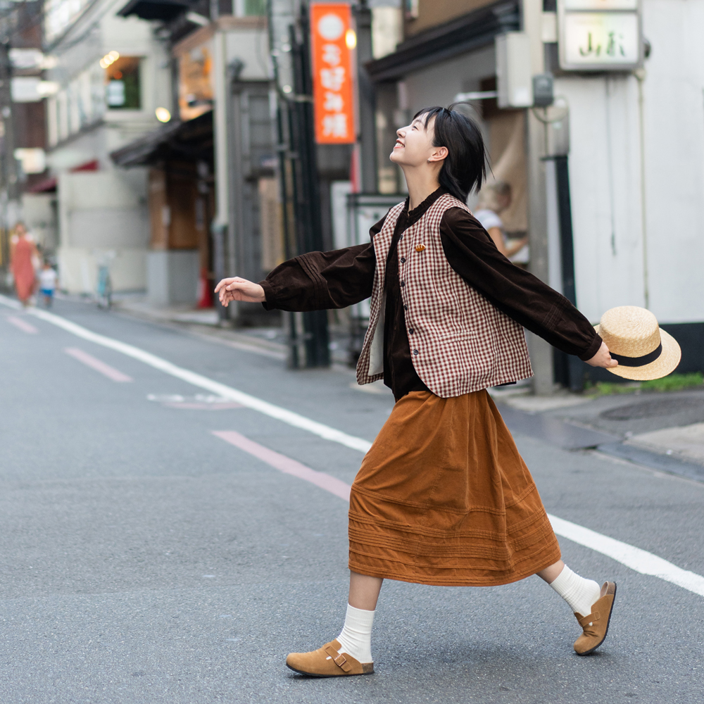 古苔 「旅行穿搭」灯芯绒半身裙女 秋冬复古文艺灯笼a裙GOODTIME