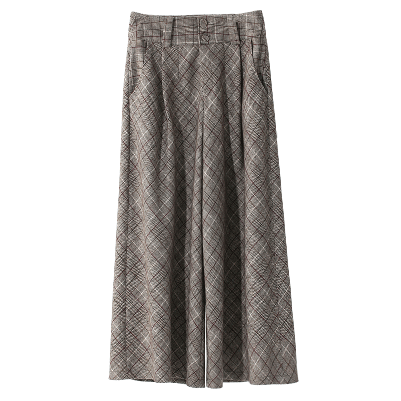 新款秋冬毛呢裙裤格子裤复古休闲裤 spireshow休闲裤