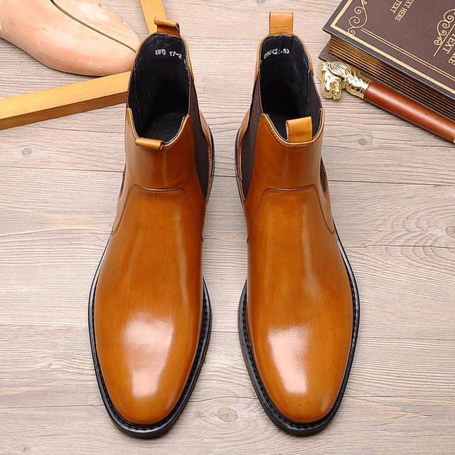 Men's retro style top layer cowhide fashionable Chelsea boots