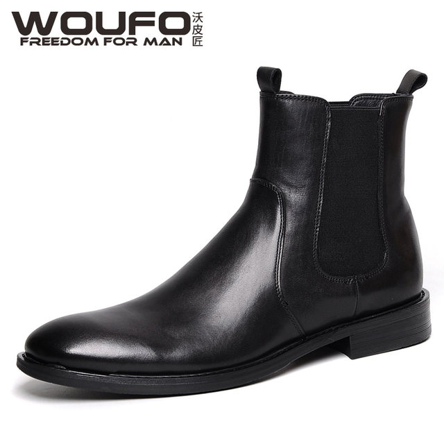 Men's retro style top layer cowhide fashionable Chelsea boots