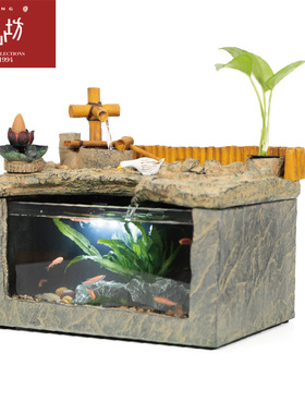 匠心坊桌面景观j流水小鱼缸客厅办公桌创意造景喷泉装饰摆件