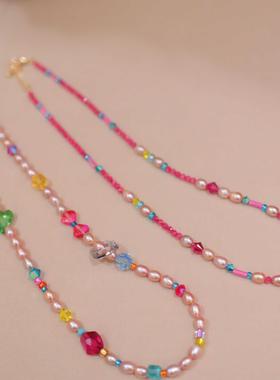 原创甜美减龄粉色巴洛克珍珠项链