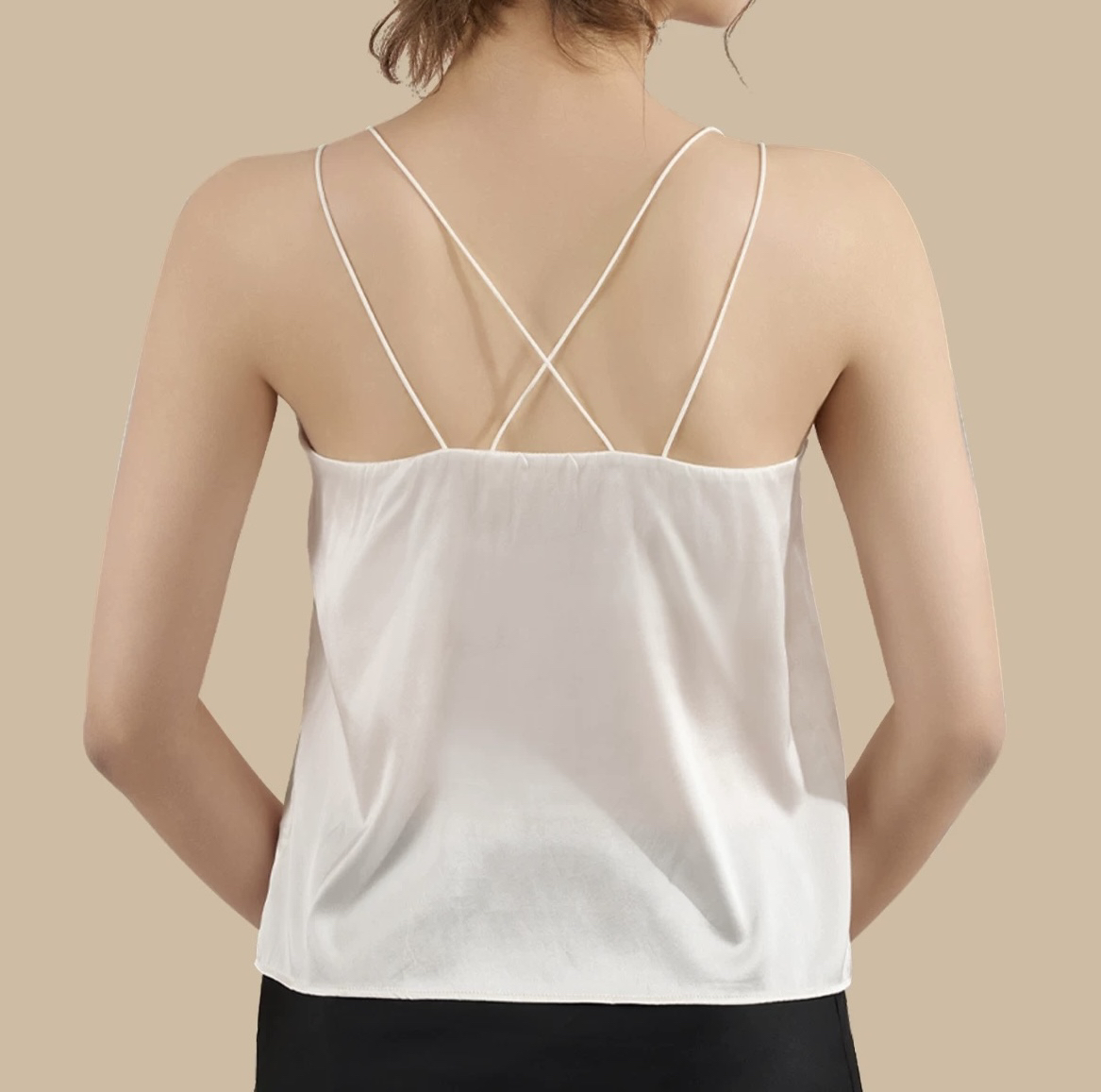 微瑕 新品白色真丝吊带背心交叉双肩带 桑蚕丝无钢圈文胸一体上衣 - 图0