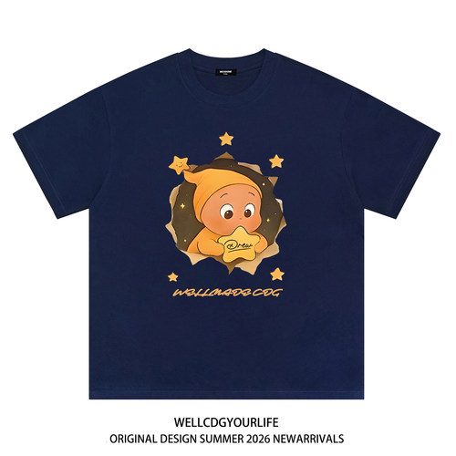 WE11DONE CDG美式潮牌WELLDONE卡通星星人印花宽松纯棉短袖t恤夏 - 图0