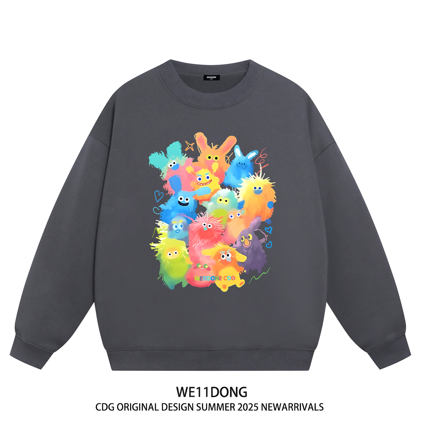 WE11DONE CDG潮牌明星同款涂鸦卡通印花男女重磅宽松加绒圆领卫衣 - 图2