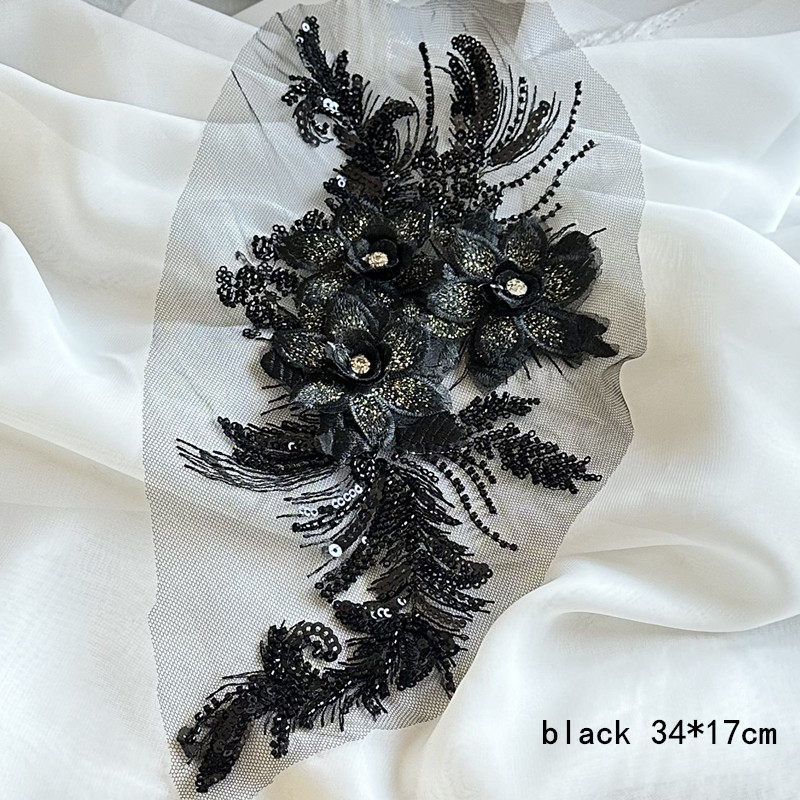 金色钉珠刺绣布贴亮片立体花朵网纱蕾丝补丁片旗袍衣服裙装饰辅料,淘宝优惠券,粉丝福利购,淘宝优惠卷