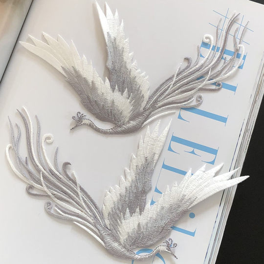 高端中国风凤凰刺绣布贴花补丁衣服装饰团扇辅料背胶手工DIY