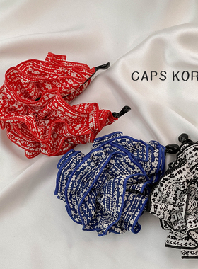 CAPS KOREA ｜撞色小花边复古碎花发圈香蕉夹竖式防滑高马尾发夹