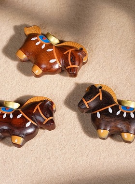 创意木雕生肖马手机挂件小绵马摇摇马摇钱马钥匙扣包包文玩挂饰