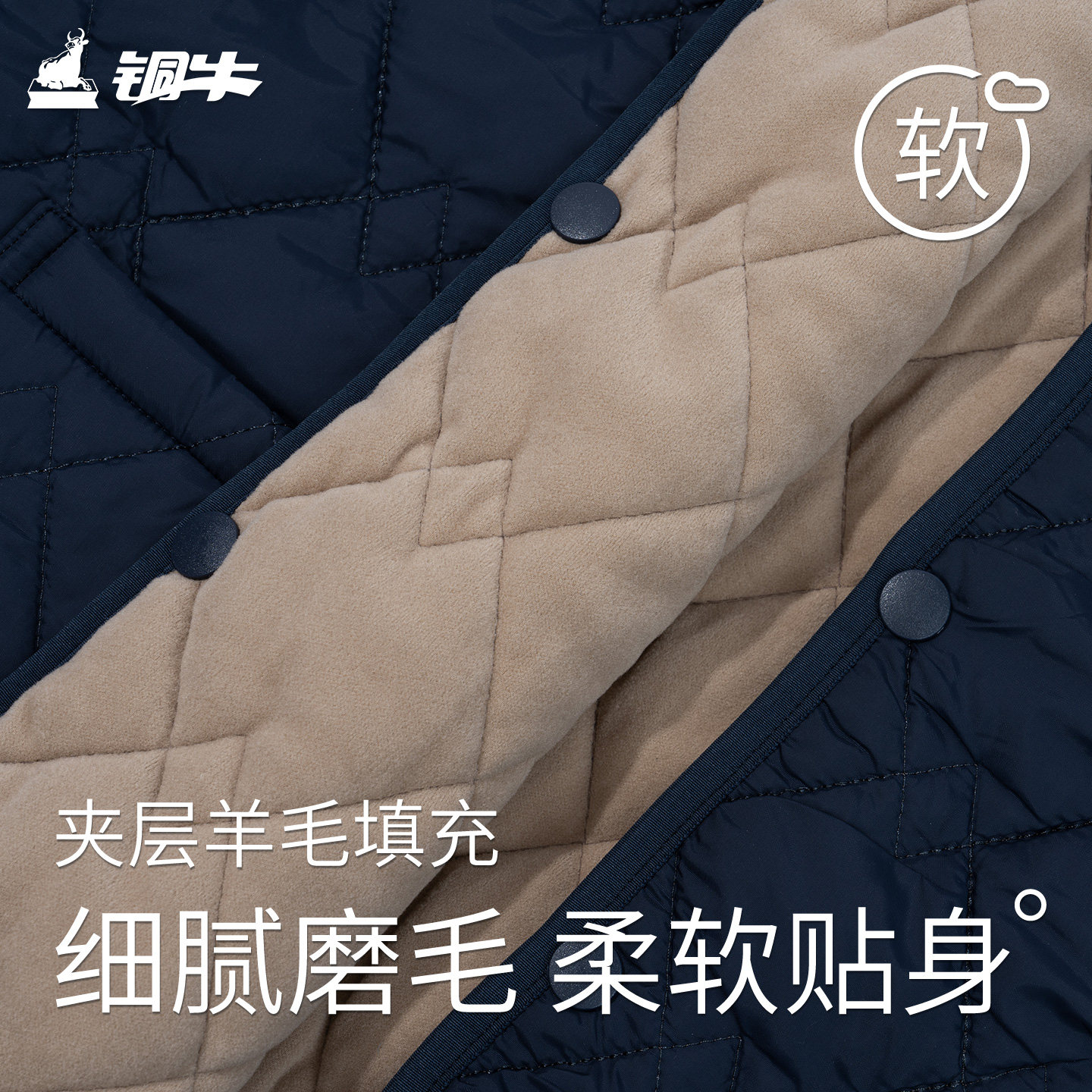 铜牛羊毛绗缝棉保暖男马甲 2025秋冬新款上衣男休闲马甲中年NS139,淘宝优惠券,粉丝福利购,淘宝优惠卷