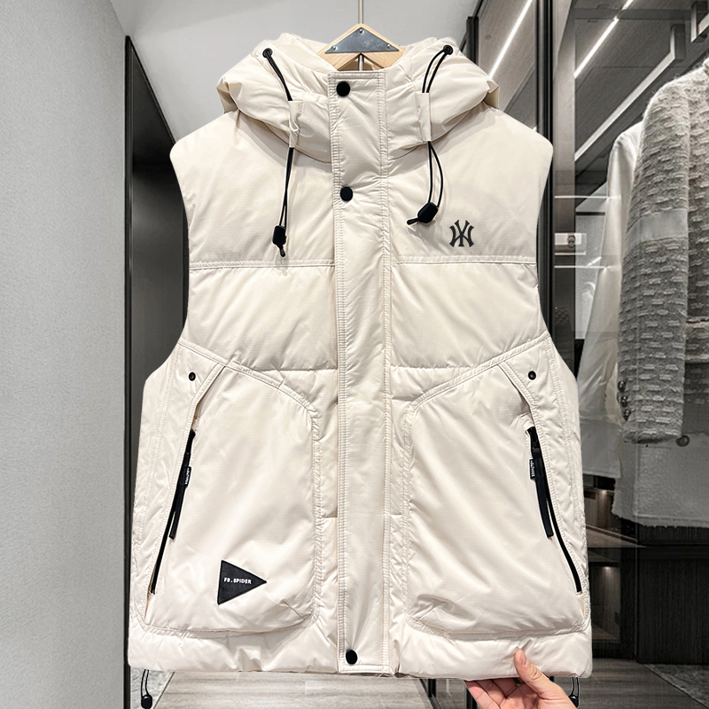 2025冬季新款男士羽绒马甲连帽加厚潮白鸭绒马夹情侣保暖坎肩外套 - 图0