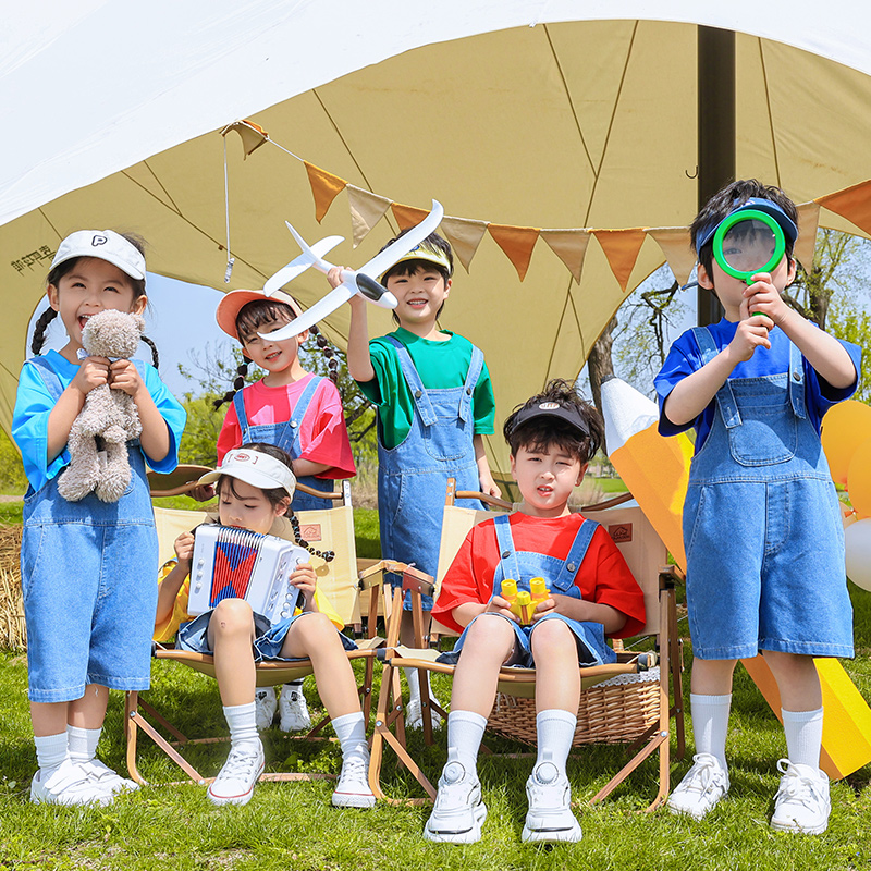 六一儿童演出服糖果色T恤幼儿园背带裤毕业照服装小学生啦啦队服-图0