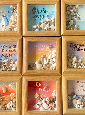 天然贝壳海螺挂画相框摆件家居装饰创意标本diy手工艺品制作制品