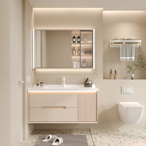 Cream Wind Bath cabinet Ceramic Integrated Basin Solid Wood Washbasin Cabinet Combination Brief smart washbasin Handwashing desk cabinet