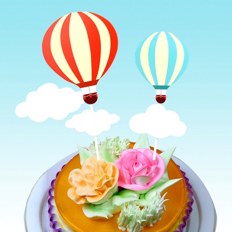 生日蛋糕派对装扮插卡可爱缤纷热气球 蛋糕装饰插牌 - 图0