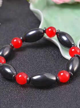新款马西黑胆石磁石磁铁手链路路通磁珠红玛瑙磁性隔片珠手串情