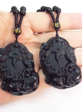 招财貔貅吊坠复古长款砭石项链