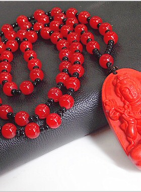 天然朱砂八大守护神大势至菩萨吊坠男女项链生肖属马本命佛毛衣链