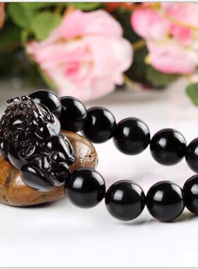 玻璃民族风黑曜石泰国貔貅手链