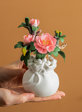 德化非遗手工捏花陶瓷牡丹摆件