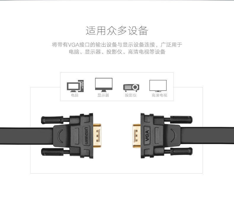 绿联VGA公对公 电脑/电视 显示器连接线VGA视频延长数据线扁线,淘宝优惠券,粉丝福利购,淘宝优惠卷