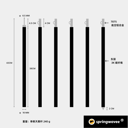 springwavee碳纤维天幕杆轻量化弹扣式便携帐篷支撑杆收纳进背包 - 图0