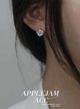 APPLEJAM 韩国 72w设计师简约款 一颗方糖 水晶水钻925银耳钉一对