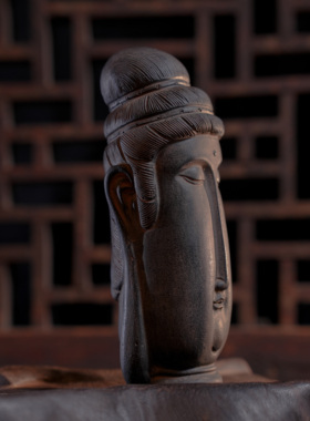 佛像摆件微景观鱼缸造景中式禅意茶室桌面石头佛首装饰工艺品陶土