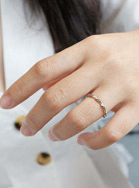 简约字母戒指纯银镀白金韩版开口