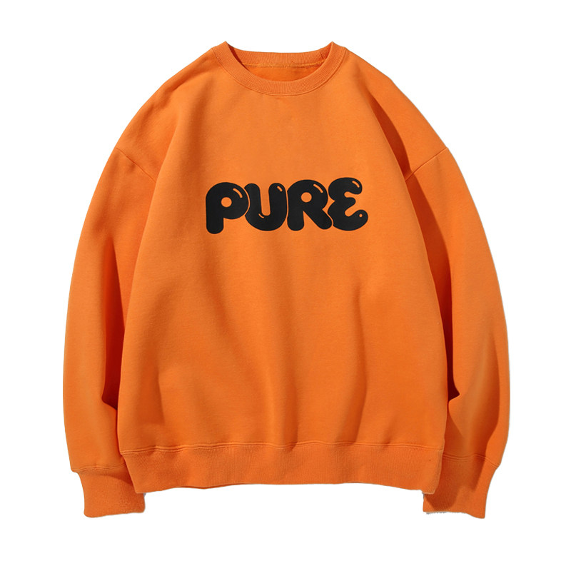 Pureピュア 七色秋冬季POP字体OVERSIZE宽松重磅加绒圆领无帽卫衣