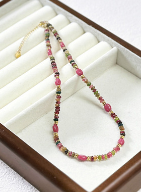 新中式绿碧玺天然玫瑰石项链小众玫瑰花高级感项链复古风锁骨链女