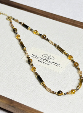 复古天然石钛钢项链原创设计高级锁骨链项链虎眼石水晶串珠毛衣链