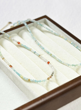 春夏新款热销亚马逊石红玛瑙项链清新时尚学生闺蜜彩色天然石项链
