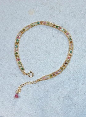 天然碧玺14k包金手链法式重工