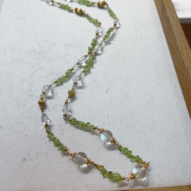 天然橄榄石白水晶碎石项链
