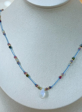 天然蓝月光石水滴项链10月生辰石