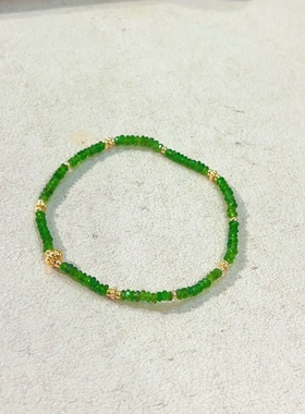 天然透辉石绿镀金弹力绳手链女款