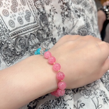 天然粉蔷薇石天河石手链