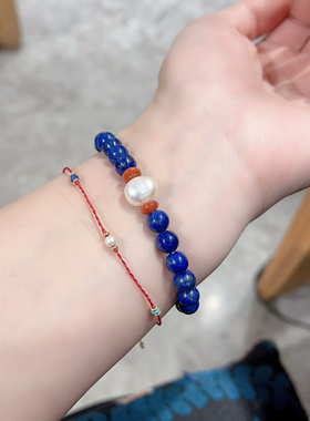 天然青金石手串珍珠南红手链女小众国风新中式气质女款夏季6.5mm