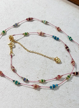 天然多宝法式满天星彩虹锁骨链