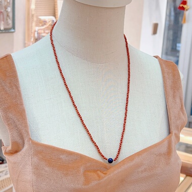 天然南红玛瑙青金石小米珠毛衣链