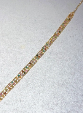 彩色双层天然碧玺14k包金手链