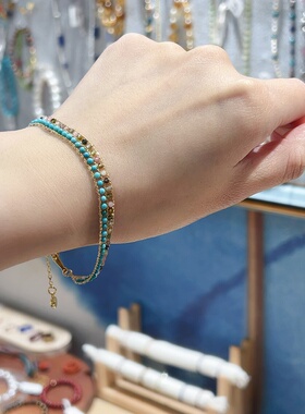 绿松石小米珠手链法式复古叠戴