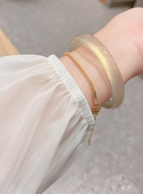 冰种扁条手镯女糖俏天然高马料玛瑙一口红色玉髓香槟金马料