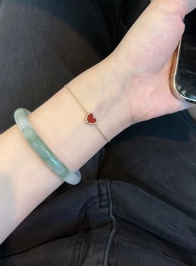 新疆金丝玉天山翠玉手镯气质清新女款昆仑雪翠细圆条镯