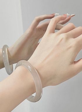 保真冰种白玉髓手镯玛瑙玉手镯生日礼物送女友妈妈荔枝冻正品玉石