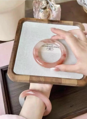 一档头货可质检金丝玉手镯天然桃花酿手镯高冰粉色玉镯子