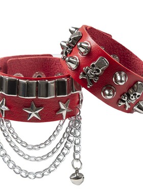 新款酷女孩朋克pu皮铆钉手链